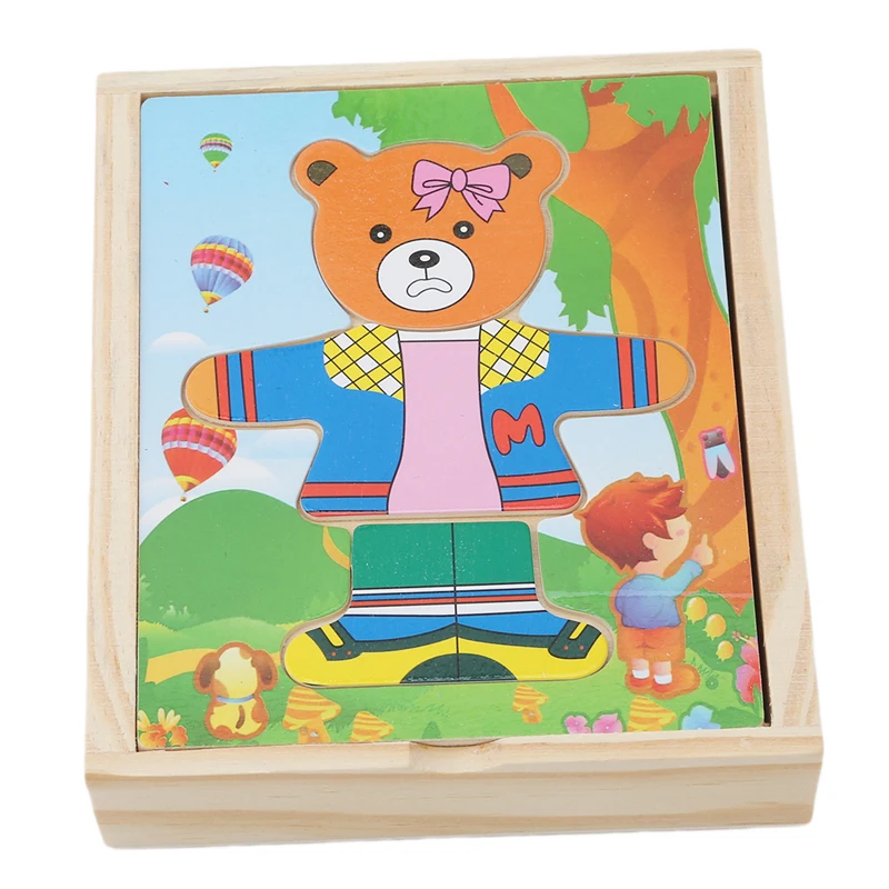 Набор деревянных головоломок, детские развивающие игрушки, медвежонок, сменная одежда, пазлы, Детские деревянные игрушки