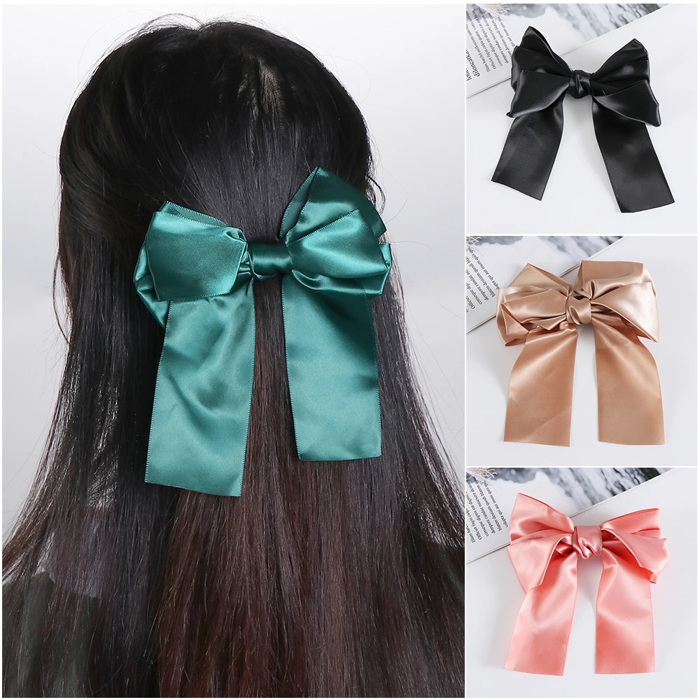 Fashion Women Cute Ribbon Bow Hair Band Large Satin Hair Clip Hairpin Headwear