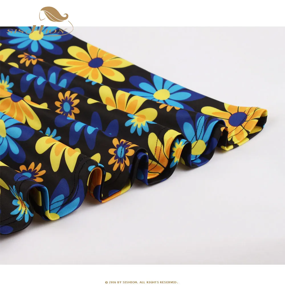 SISHION/винтажное летнее платье с коротким рукавом и цветочным рисунком, Femme QY0160, круглый вырез, большие размеры, а-силуэт, вечерние женские миди платья длиной до колена