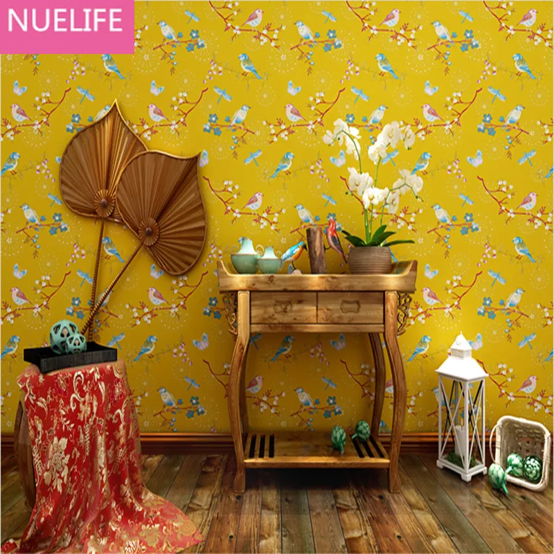 

0.53x10 meters American pastoral style non-woven wallpaper Bird Butterfly Wedding Room Background Restaurant Walkway Wallpaper