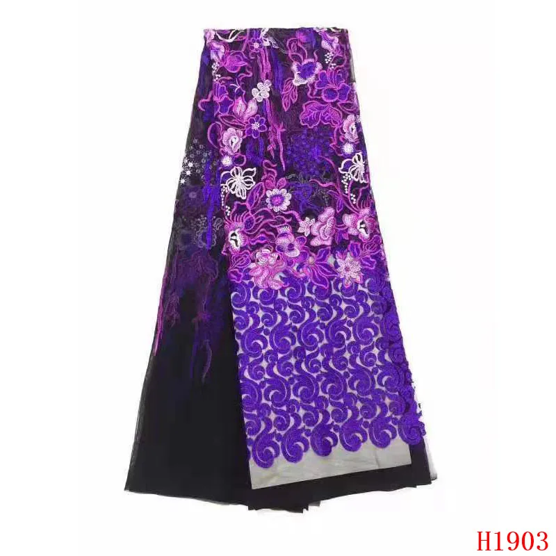 

Nigerian Lace Fabrics for wedding 2019 high quality african fabric with embroidery purple tulle fabric HJ1903-1