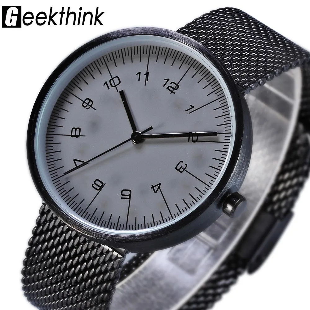 

JAPAN Quartz Casual Wristwatch Business GEEKTHINK Brand Mesh belt Analog Quartz Watch Men's Fashion relojes hombre 2018