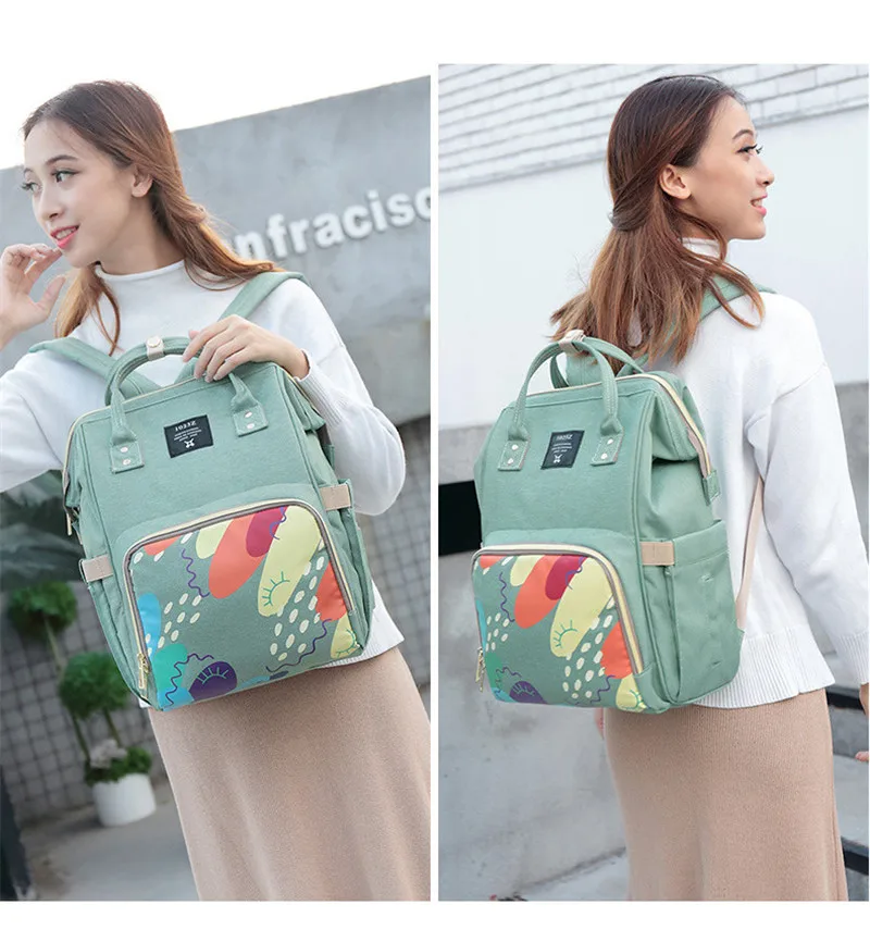Graffiti Printing Retractable Handle Tablet Bag Inside Patch Pocket Landscape Pattern Insulation Mother Diaper Backpack10