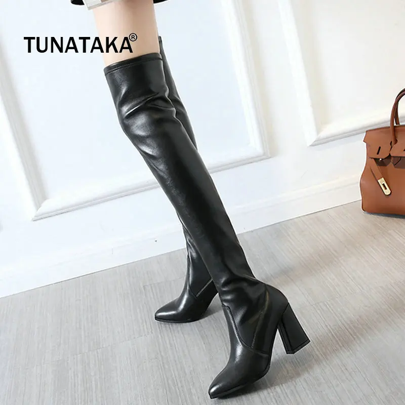 Genuine Leather Over The Knee Boots Women Thigh High Boots High Heels