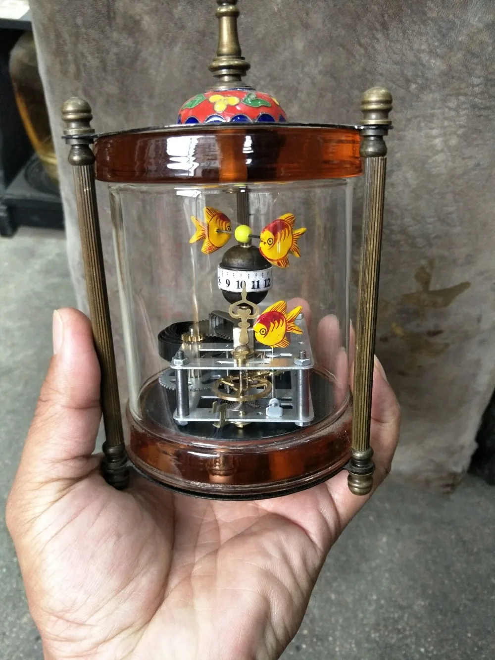 

Rare Old Qing Dynasty royal clock \ mechanical watch, coppercarved birdcage, can work,Fish,Free shipping