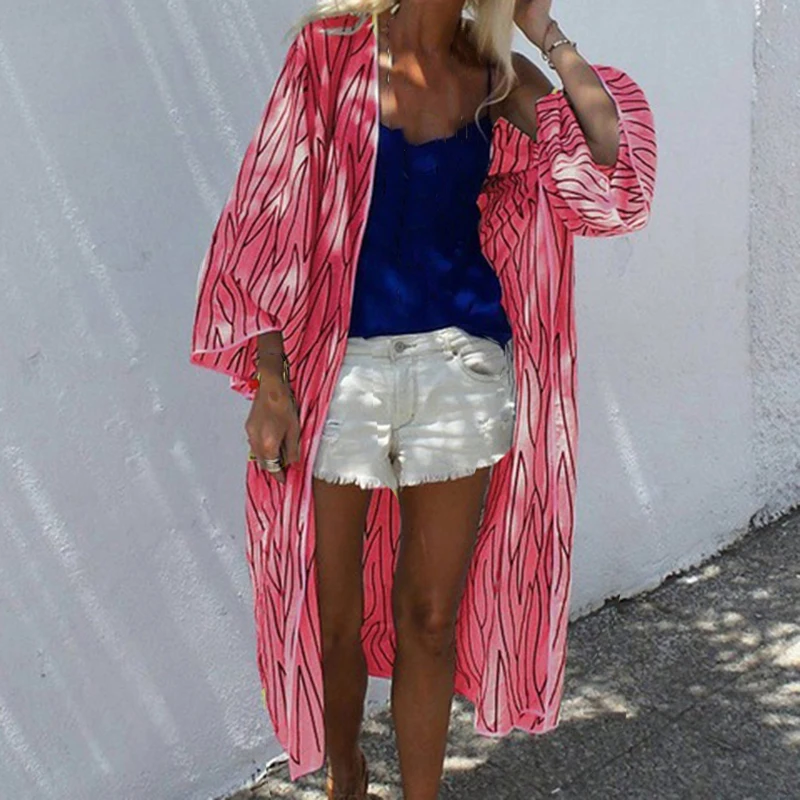 Women Summer Loose Fitting Coat Long Sleeve Cardigan Stripe Casual Sunscreen |