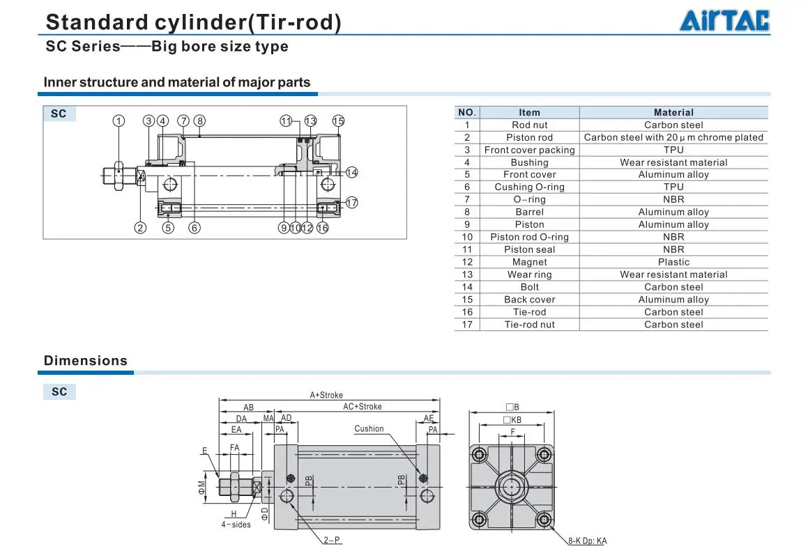 SC40X25S SC40X30S SC40X50S SC40X75S SC40X85S стандартный цилиндр Airtac пневматические компоненты серии SC