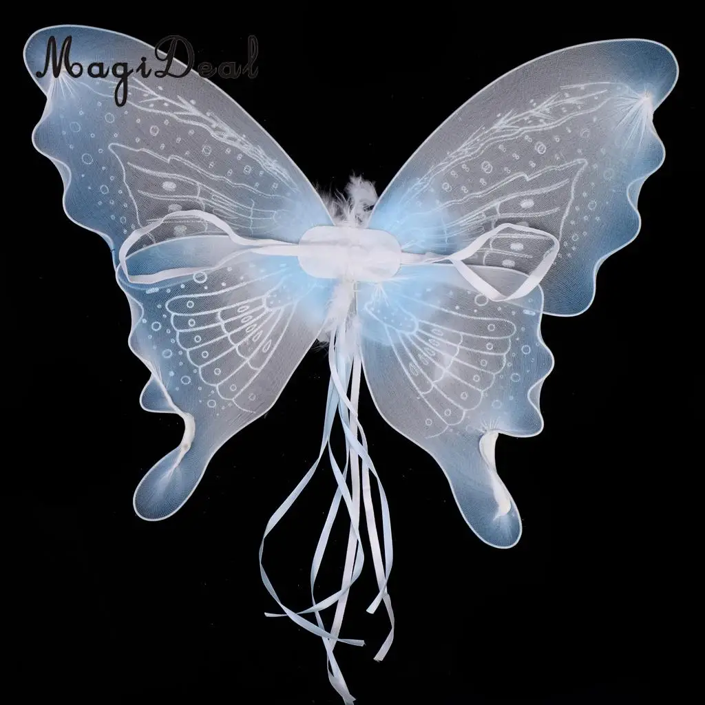 MagiDeal Feather Ribbon Butterfly Angel Fairy Wings Kid Girls Birthday Party Fancy Dress Kindergarten Perfect Decor Light Blue