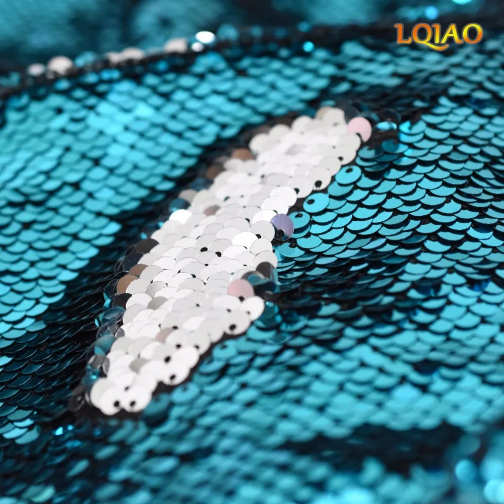 Turquoise Silver Sequin Fabric Reversible-001