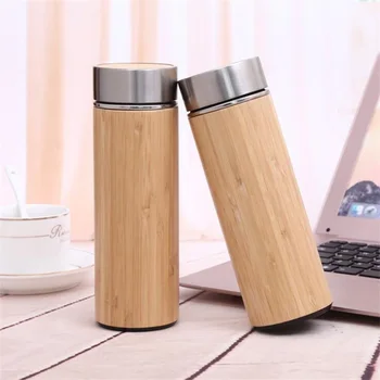 Natural Bamboo Tumbler 350ml 450ml Stainless Steel Liner Thermos Bottle Vacuum Flasks Insulated Bottles Bamboo Cup For Tea 2