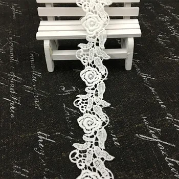

15Yards 3.3cm White Water Soluble Lace Trim Home Decoration Flower Appliques Embroidered Cotton Lace Ribbon DIY Sewing Craft