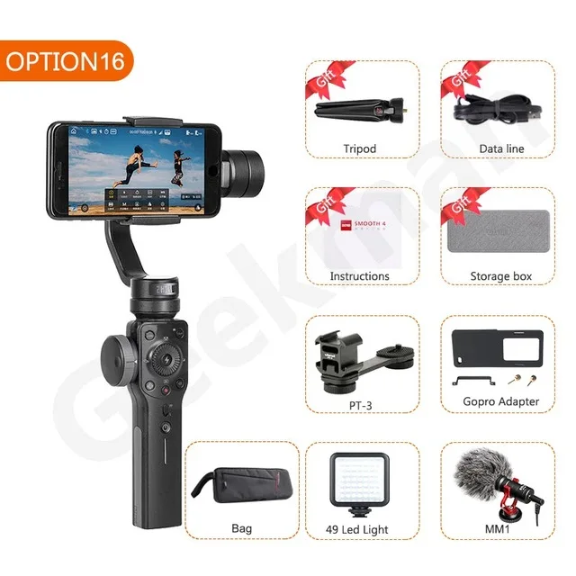 Zhiyun Smooth 4 Карманный 3-осевой смартфон, карданный с улыбкой снимок для iphone XR X samsung S8 xiaomi PK dji osmo стабилизатор - Цвет: Черный