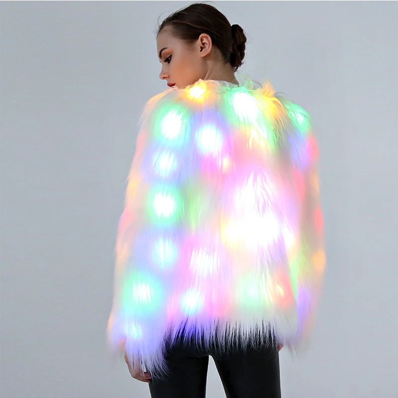 LED Fur Coat Stage Costumes Female Jacket LED Luminous Jacket Bar Dance