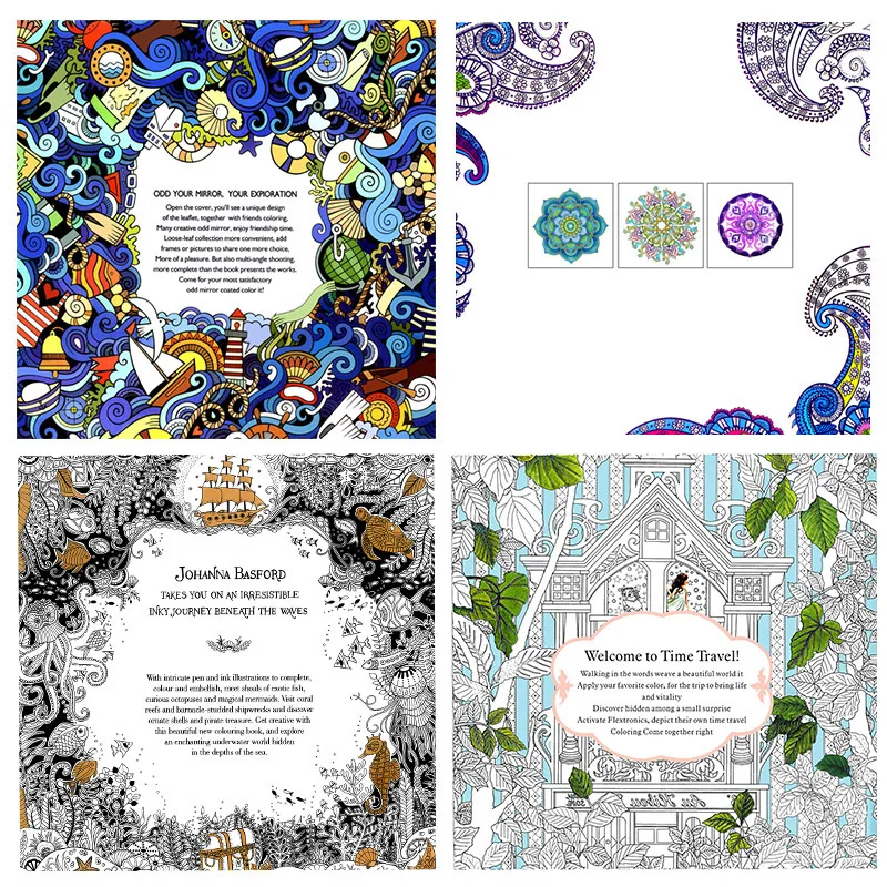 4 Pcs 24 Pages English Version Lost Ocean Time Travel Coloring Book Mandalas Flower For Adult Relieve Stress Drawing Art Book