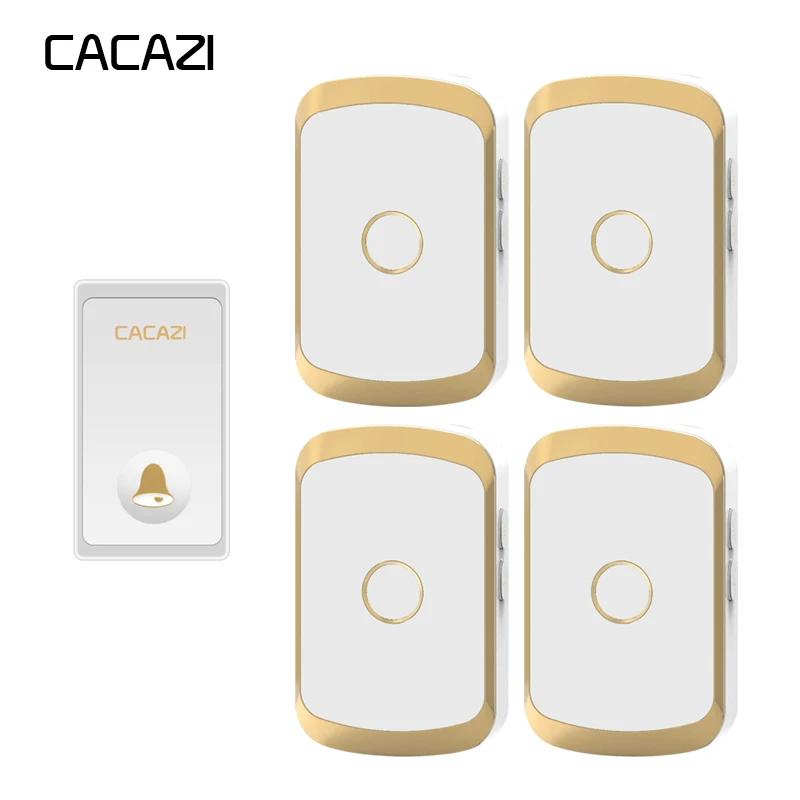 

CACAZI Self-powered Waterproof Wireless Doorbell No battery LED Light 1 Button 4 Receiver EU Plug Home cordless doorbell Chime