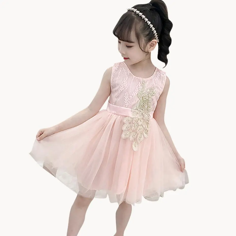 

Dresses For Girls Dress Peacock Embroidery Dress Girl Sleeveless Children Party Dress Teenage Summer Clothes For Kids Girl
