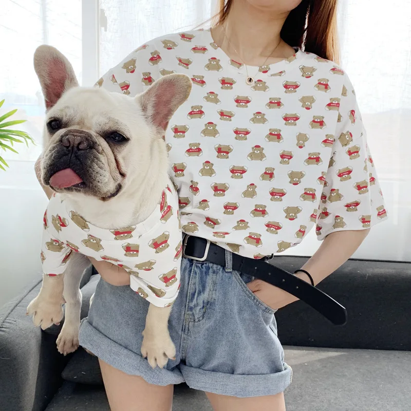Модные Печатные люди-Домашние животные подходящая хлопковая классная футболка одежда для собак для маленьких для собачек-Мопсов французский для бульдога Чихуахуа летний костюм