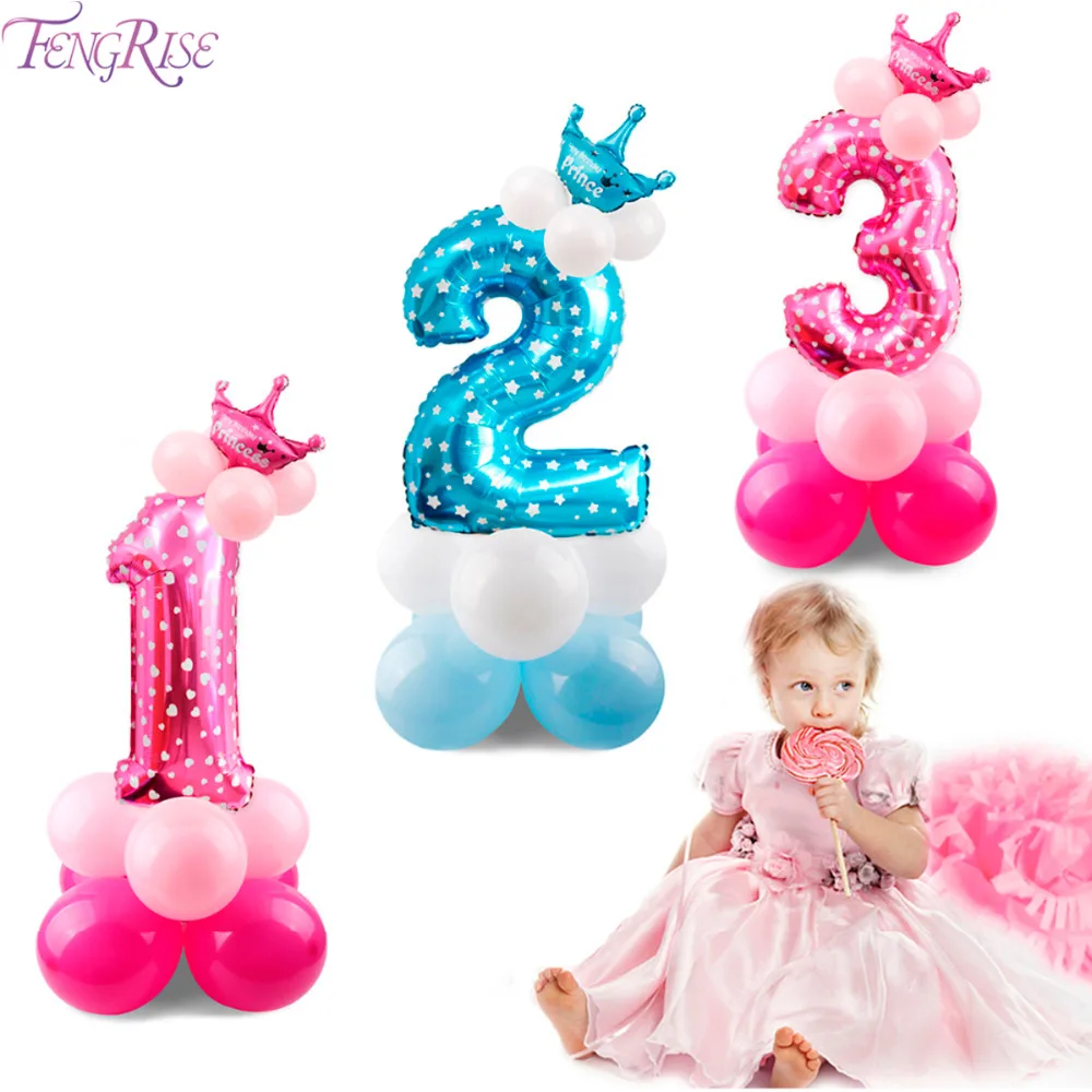 

FENGRISE 17Pcs Foil Birthday Balloons Air Blue Boy Number Ballon Helium Baloons Fingures Girl Birthday Party Decorations Kids