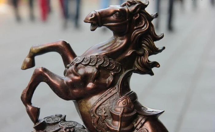 

150624 S2016 10 Chinese Copper Feng Shui Lucky Coin Money Bag Wealth Run Art Horse Statue