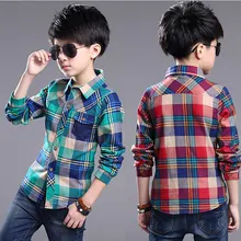 2016 Spring Autumn Boys Plaid Shirts Children’s Clothing 100-160cm Height Kids Shirts Long Sleeve Boys Blouse Turn-down Collar