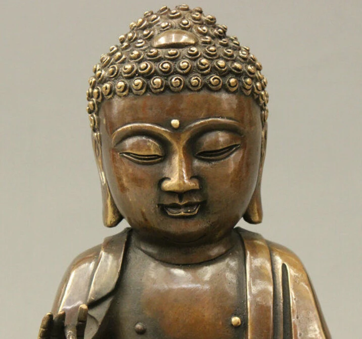 

9" Folk Chinese Buddhism Bronze Shakyamuni Sakyamuni Buddha Copper Seat Statue