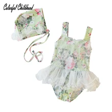 Купальник для девочки от 2 до 6 лет, сетчатые купальные костюмы с цветочным рисунком для детей, Цельный купальник, пляжные комплекты для девочек, Infantil костюм+ шляпа