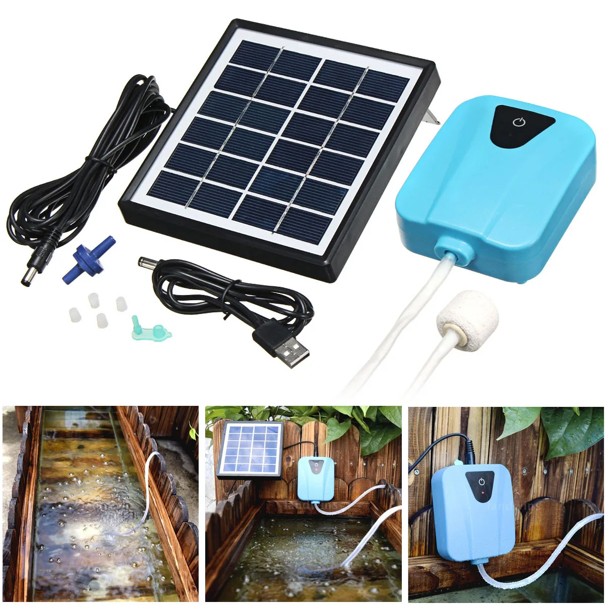 

Silent Solar Powered Charging Water Oxygenator Mini Air Pump Oxygen Air Compressor Aerator Garden Aquarium Plant Fish Tank