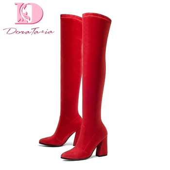 

DoraTasia 2018 Women Over The Knee High Boots Fashion Pointed Toe Winter Shoes Elegant All Match Women Boots Size 34-43