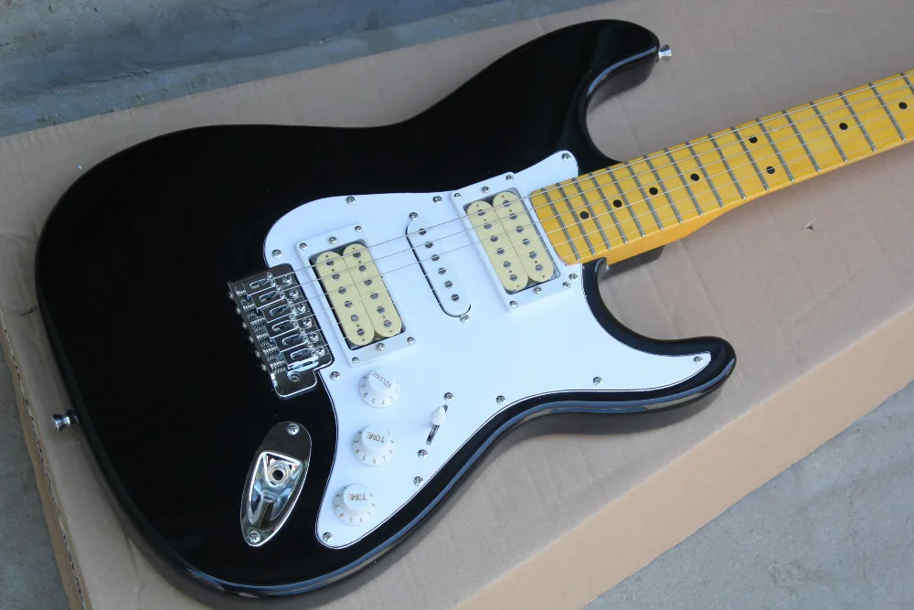 Factory store black ST signature yellow maple fretboard HSH pickups 6 string Electric Guitar Guitarra free shipping