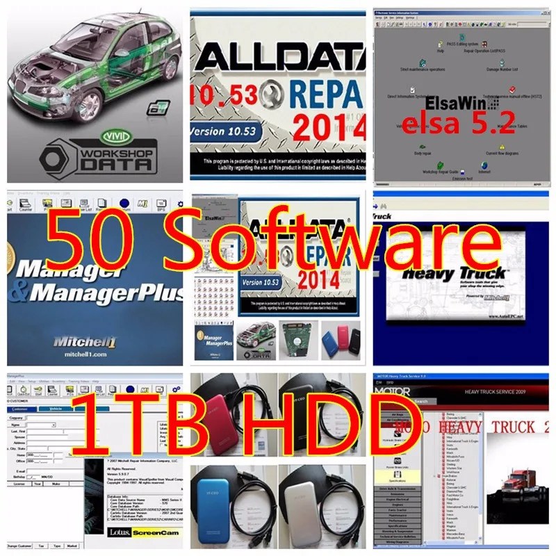 Авто Ремонт 50в1 1 ТБ HDD fit win7 win8 Alldata 10,53+ Митчелл+ средний и тяжелый грузовик+ tecdoc+ Ультрамат+ ksd+ ect DHL бесплатно