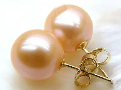 

Free shipping hot sale Women Bridal Wedding Jewelry >>10-11mmGenuine perfect round pink south sea pearl earrings