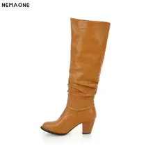 NEMAONE thick high heels knee high Boots woman autumn Winter Ladies party dress shoes fashion Woman boots large size 43