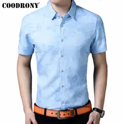 COODRONY для мужчин летняя уличная мода цветочный Slim Fit короткий рукав рубашка одежда хлопок для бизнес на каждый день рубашки для мальчиков S96074