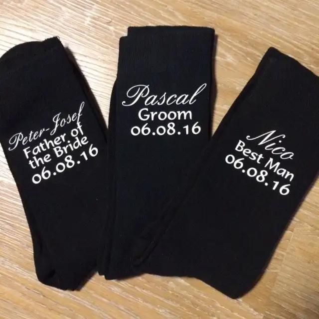 

Customize Groom Best Man Usher Father of the Bride or Groomsman Wedding Gift - Personalized Grooms Party Socks - Any Text Colour