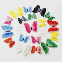 12 шт., семь однотонных цветов, двухслойная 3D Наклейка на стену с бабочкой для свадебного украшения дома, бабочки-магниты, наклейки на холодильник s