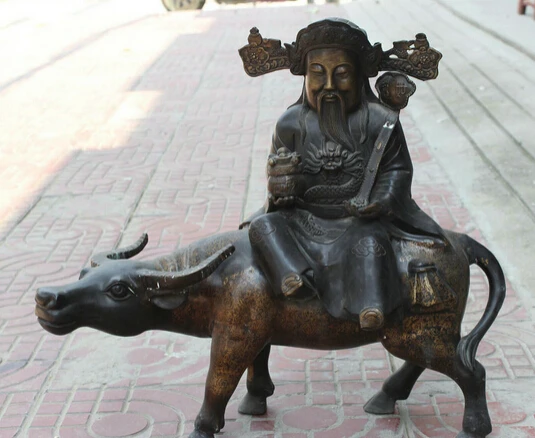 

JP S0524 24" Chinese Bronze Ru Yi Mammon Money Wealth God Ride Bull Oxen Statue Discount 35%