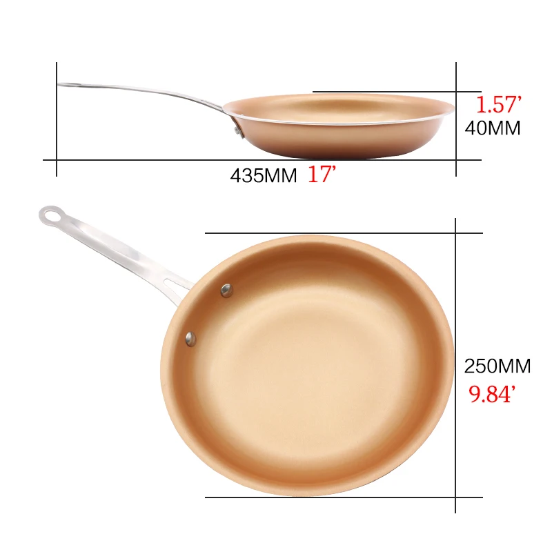 Антипригарная медная сковорода для жарки 11 дюймов кухонная посуда духовка и посудомоечная машина безопасная керамическая сковорода красные сковороды антипригарная сковорода медная кастрюля
