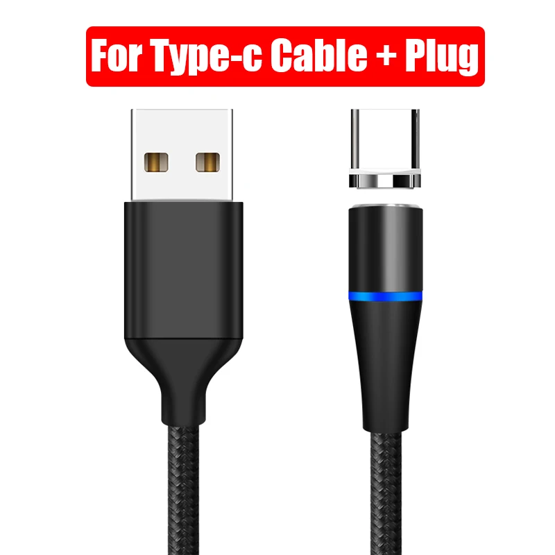 1 м светодиодный магнитный usb-кабель, супер быстрая зарядка, кабель USB type C, Магнитный зарядный кабель Micro usb для huawei Xiaomi LG - Цвет: black