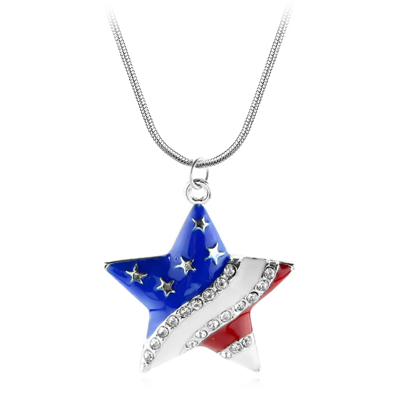 2 вида, 4 июля, День Независимости, звезды американского флага, ожерелье, ювелирное изделие, родиевое, Тонированное, эмаль с прозрачными кристаллами, для мужчин и женщин, подарок