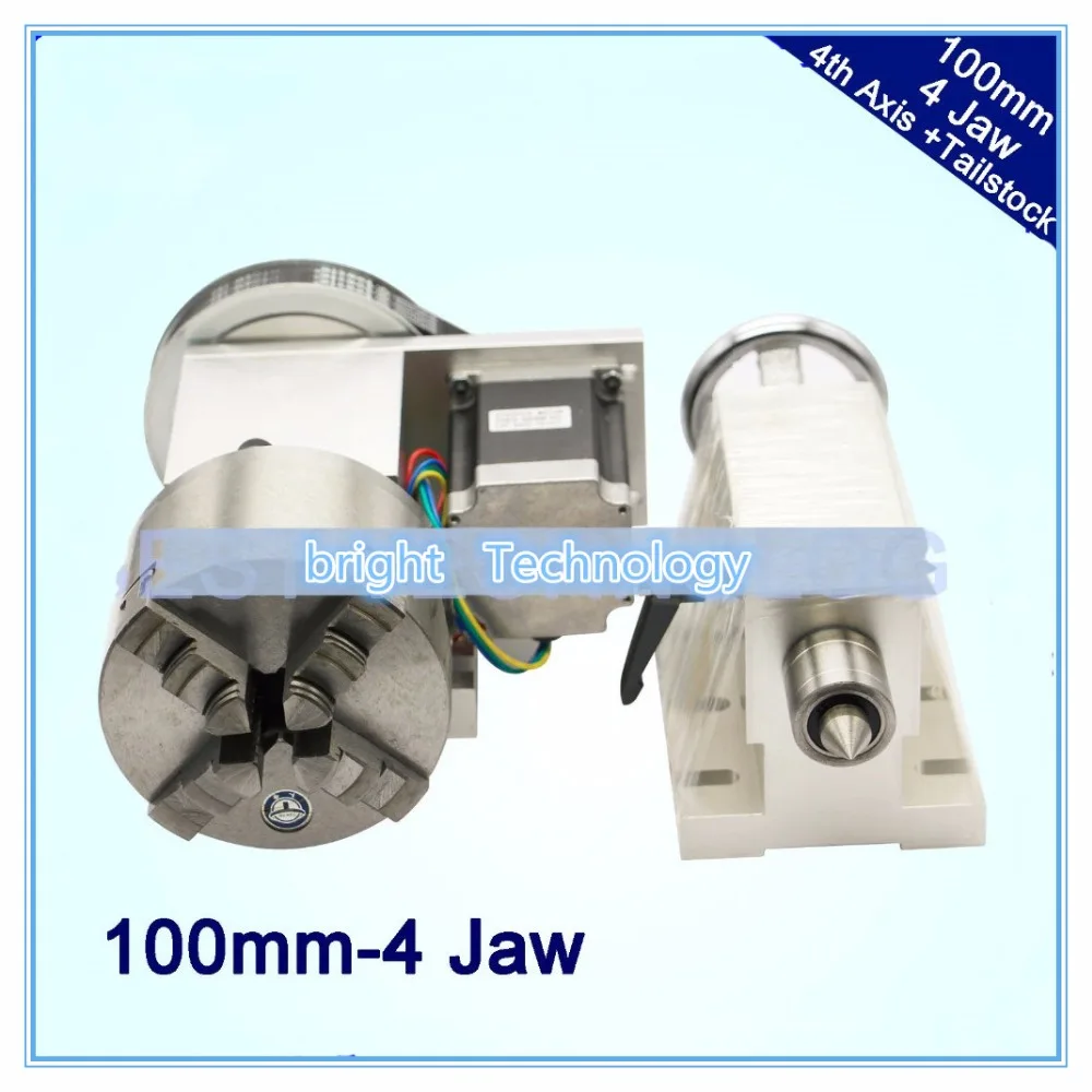 

4 Jaw 100mm 4th Axis+Tailstock CNC dividing head Rotation Axis/ A axis kit for Mini CNC router/engraver wood working engraving