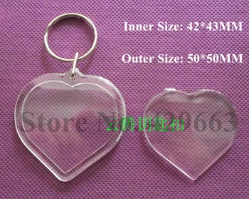 

Free shipping 1000pcs Heart shaped DIY Acrylic Blank Photo Keychains Shaped Clear Key Chains Insert Photo Plastic Keyrings