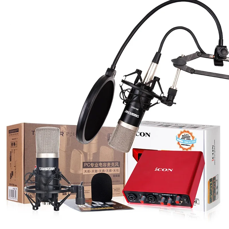 

High quality original Takstar PC-K500 condenser microphone with ICON Mobile U sound card for Internet karaoke,personal recording