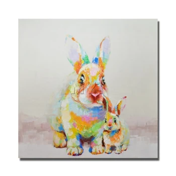 

High quality handmade abstract Rabbit mother love oil painting on canvas pictures for living room decor and wall art picture