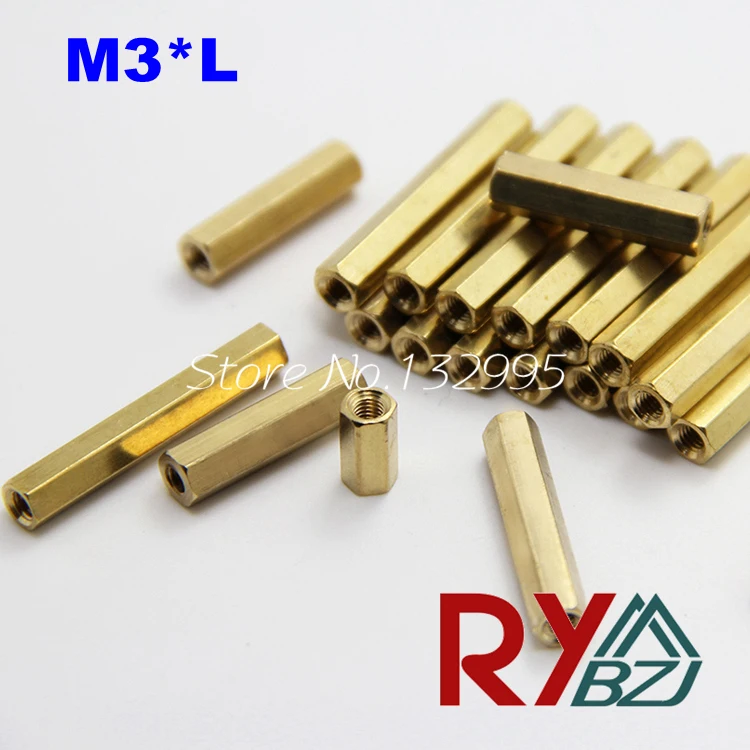 100pcs/lot M3*L (4mm100mm) Brass Standoff Spacer Female Female M3*L