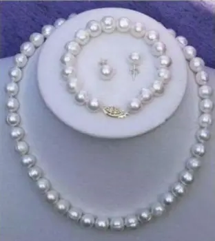 

7-8mm Natural White Cultured Pearl Necklace Bracelet Earrings Jewelry Set ^^^@^Noble style Natural Fine jewe FREE SHIPPING