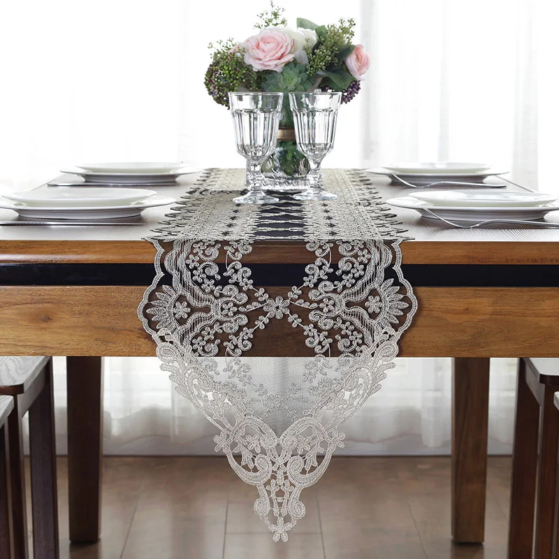 Embroidered Lace Table Runner TV Bench Stand End Table Cover Decoration 30cm x 70 90 120 150 180 210 250 280cm White Gold Black Embroidered Lace Table Runner TV Bench Stand End Table Cover Decoration 30cm x 70 90 120 150 180 210 250 280cm White Gold Black