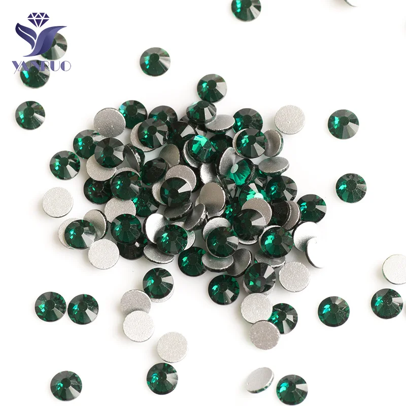 

YANRUO 2058NoHF Emerald FlatBack No Glue On Strass Glass Rhinestones Non Hot Fix Crystal Green Stones For Clothes