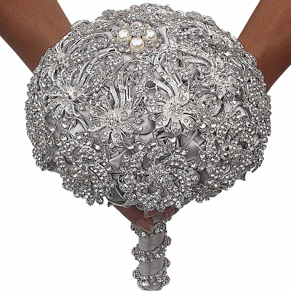 WifeLai A Handmade Crystal Luxury Bling Wedding Bouquets Artificial