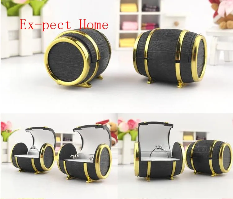 100pcs Creative Barrel Bucket Shape Plastic Jewelry Box Black Rings Box Earrings/Pendant Box Display Packaging Wedding Gift Box