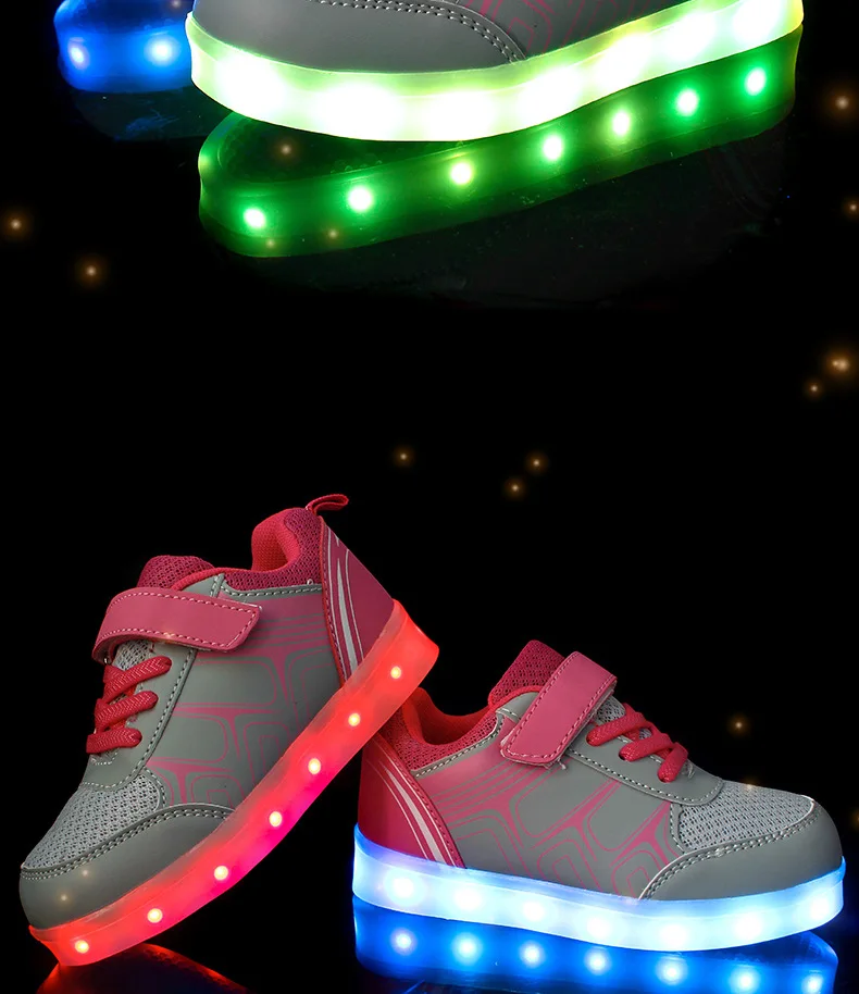 Новые детские ботинки со светодиодами, детская обувь, светящиеся кроссовки для девочек с открытым носком; повседневная обувь для мальчиков